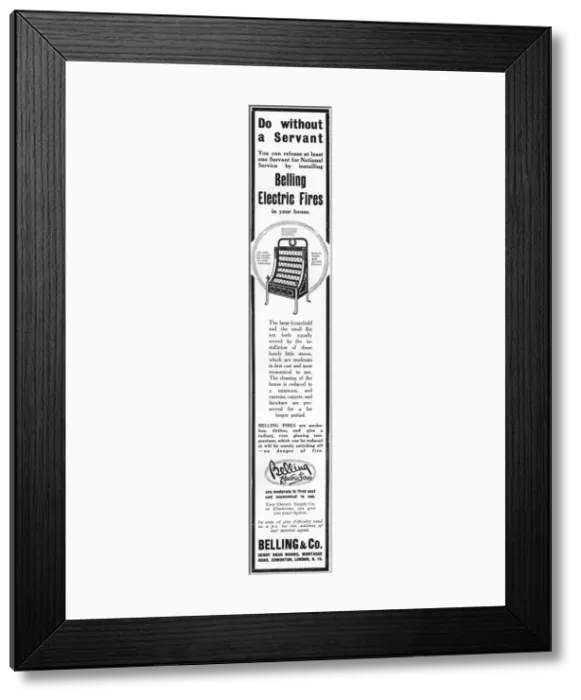 Framed Print : Belling electric fires advertisement, WW1 Framed Print : Belling electric fires advertisement, WW1