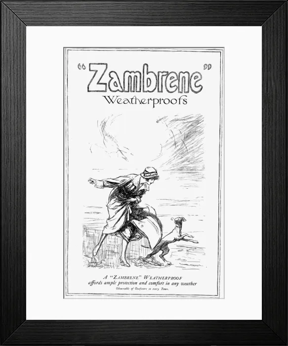 Framed Print : Zambrene weatherproofs advertisement, 1918 Framed Print : Zambrene weatherproofs advertisement, 1918