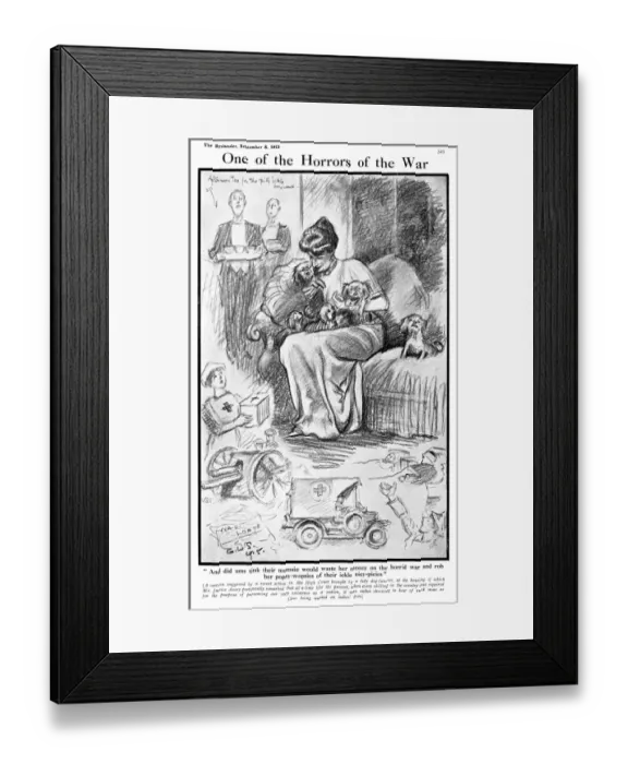 Framed Print : Cartoon criticising dogs given luxury food in wartime, WW1 Framed Print : Cartoon criticising dogs given luxury food in wartime, WW1