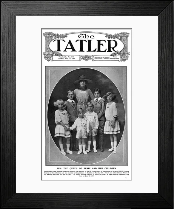 Framed Print : Tatler cover - Queen Ena of Spain and her children Framed Print : Tatler cover - Queen Ena of Spain and her children