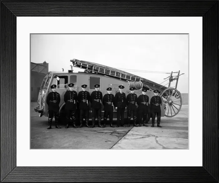 Framed Print : Firefighters with Essex County Fire Brigade engine Framed Print : Firefighters with Essex County Fire Brigade engine