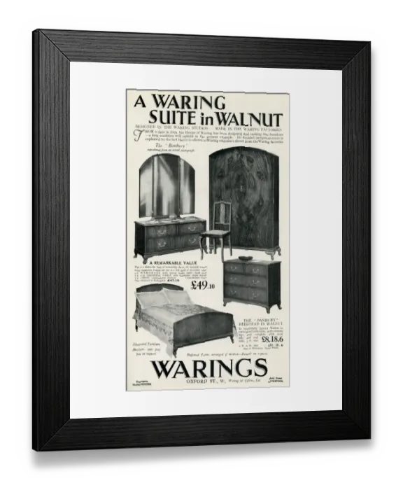 Framed Print : Advert for Waring furniture suite in walnut 1930 Framed Print : Advert for Waring furniture suite in walnut 1930