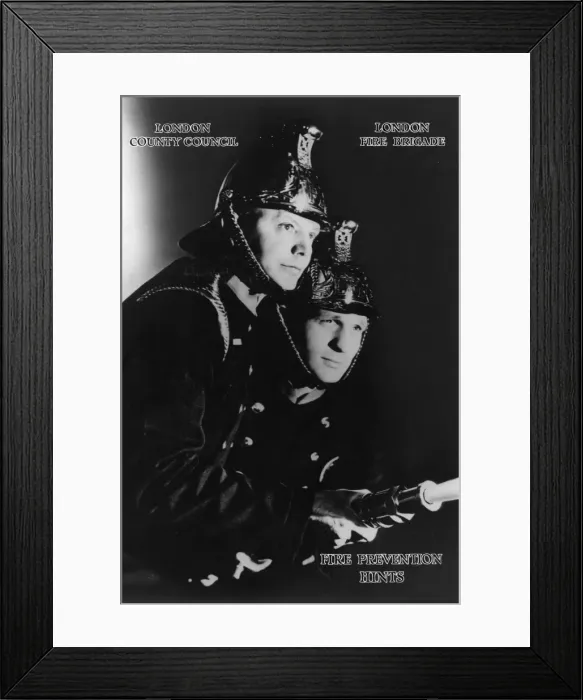 Framed Print : Two firefighters, Fire Prevention Hints Framed Print : Two firefighters, Fire Prevention Hints