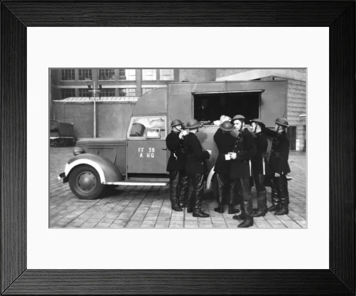 Framed Print : London Fire Brigade with canteen van, WW2 Framed Print : London Fire Brigade with canteen van, WW2