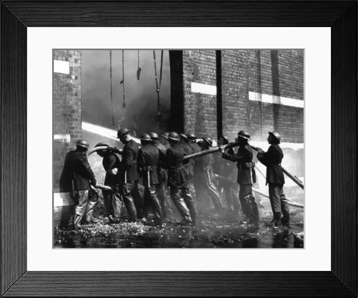 Framed Print : Crew of firefighters in action, WW2 Framed Print : Crew of firefighters in action, WW2