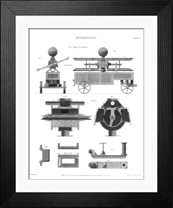Framed Print : Engraving of a Rowntree fire engine Framed Print : Engraving of a Rowntree fire engine
