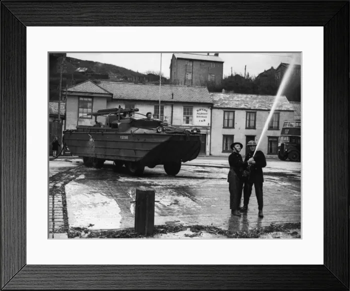 Framed Print : Firefighting duck vehicle on manoeuvres Framed Print : Firefighting duck vehicle on manoeuvres