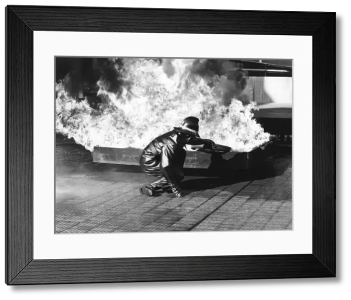 Framed Print : Fire uniform heat tests at Lambeth HQ Framed Print : Fire uniform heat tests at Lambeth HQ