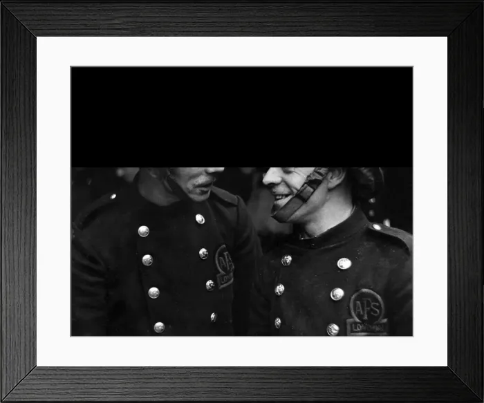 Framed Print : Two AFS firefighters exchange experiences, WW2 Framed Print : Two AFS firefighters exchange experiences, WW2