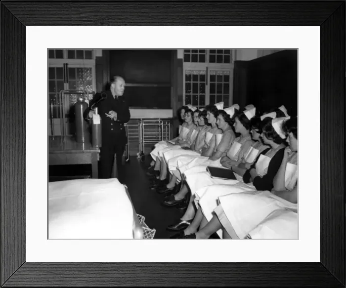 Framed Print : Fire prevention training for student nurses Framed Print : Fire prevention training for student nurses
