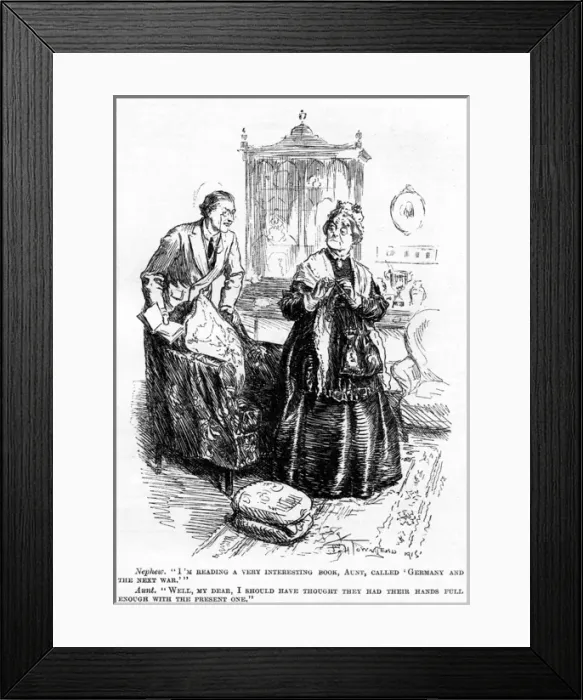 Framed Print : WW1 cartoon - woman knitting Framed Print : WW1 cartoon - woman knitting