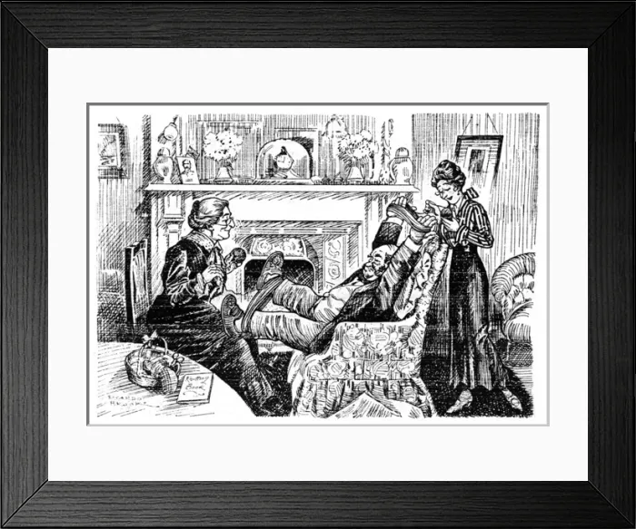 Framed Print : WW1 cartoon - The Super-Patriot - knitting Framed Print : WW1 cartoon - The Super-Patriot - knitting