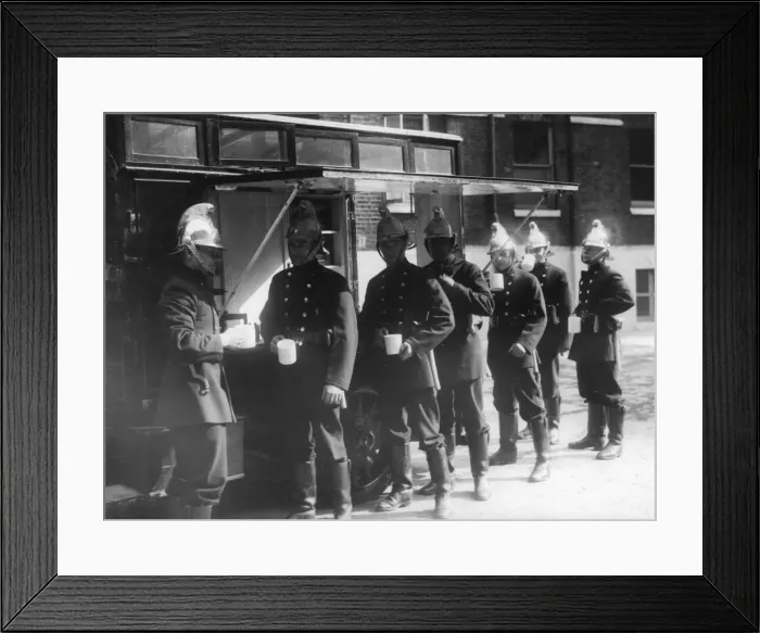 Framed Print : Firefighters outside canteen van Framed Print : Firefighters outside canteen van