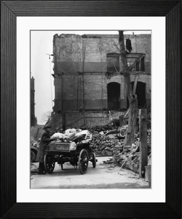 Framed Print : Man with salvage cart, London, WW2 Framed Print : Man with salvage cart, London, WW2