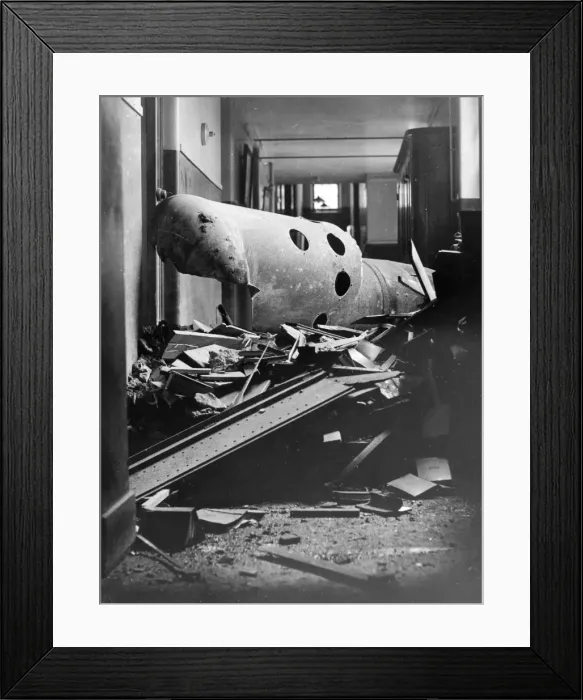 Framed Print : Unexploded land mine, Greycoat Hospital, London, WW2 Framed Print : Unexploded land mine, Greycoat Hospital, London, WW2