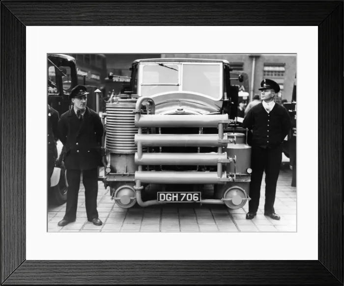 Framed Print : LFB firefighters with Dennis fire appliance Framed Print : LFB firefighters with Dennis fire appliance