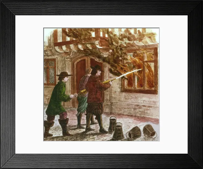 Framed Print : Early firefighters wih hoses Framed Print : Early firefighters wih hoses