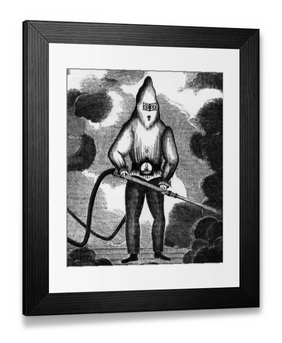 Framed Print : Engraving of firefighter in protective clothing Framed Print : Engraving of firefighter in protective clothing