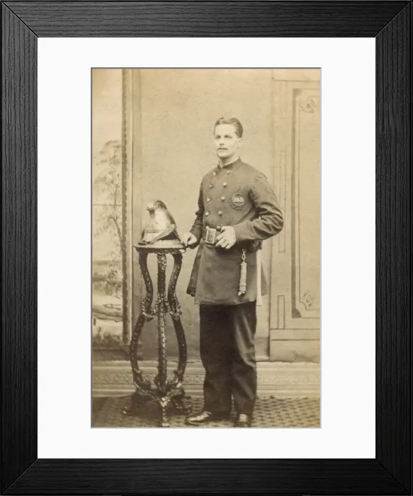 Framed Print : Young fireman in studio photograph Framed Print : Young fireman in studio photograph