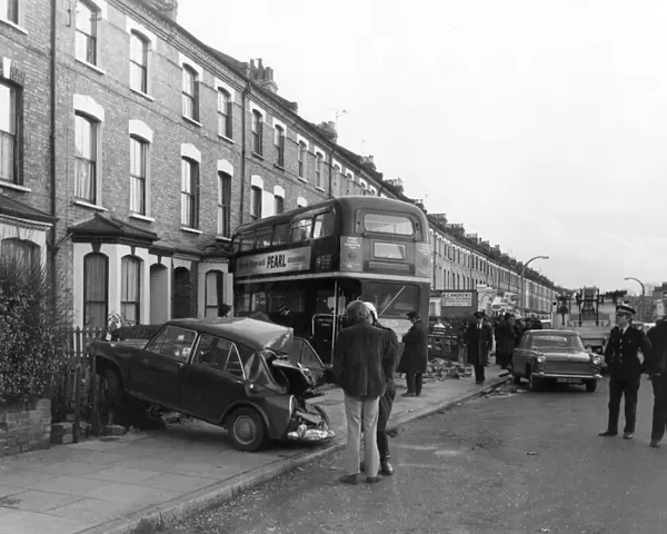 Bus embedded in house, Blackstock Road, London