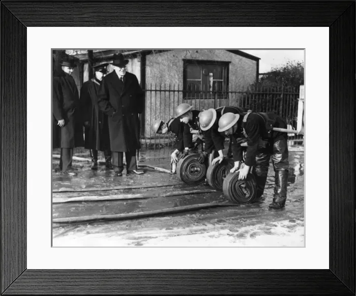Framed Print : AFS firefighters unrolling hosepipes, WW2 Framed Print : AFS firefighters unrolling hosepipes, WW2