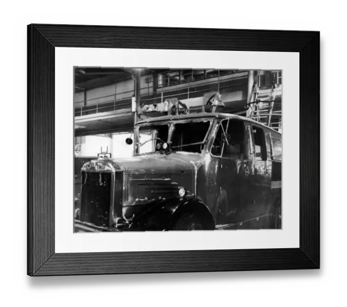 Framed Print : Blitz in London -- bomb damaged pump vehicle, WW2 Framed Print : Blitz in London -- bomb damaged pump vehicle, WW2