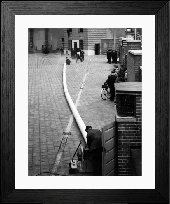 Framed Print : Firefighters with smoke extractor in drill yard Framed Print : Firefighters with smoke extractor in drill yard