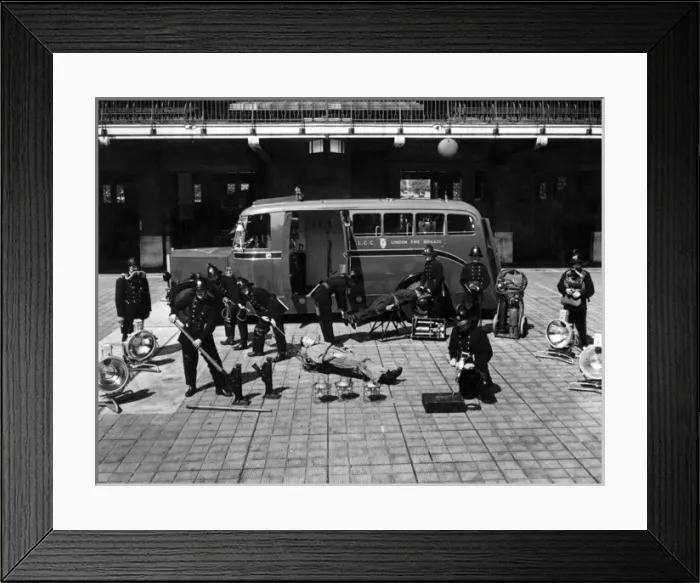 Framed Print : Firefighters in training with various equipment Framed Print : Firefighters in training with various equipment