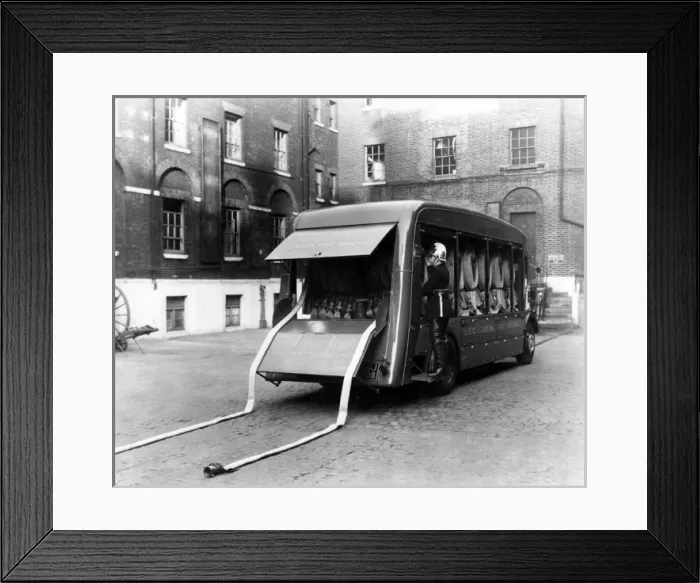 Framed Print : LFB vehicle with hosepipes folded up inside Framed Print : LFB vehicle with hosepipes folded up inside