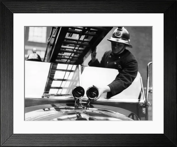 Framed Print : Firefighter with fire engine Framed Print : Firefighter with fire engine