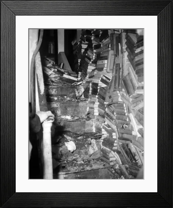 Framed Print : Books stacked on staircase, London SE15 Framed Print : Books stacked on staircase, London SE15