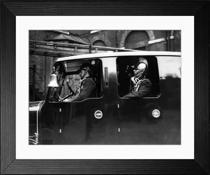 Framed Print : LFB firefighters in enclosed pump vehicle Framed Print : LFB firefighters in enclosed pump vehicle