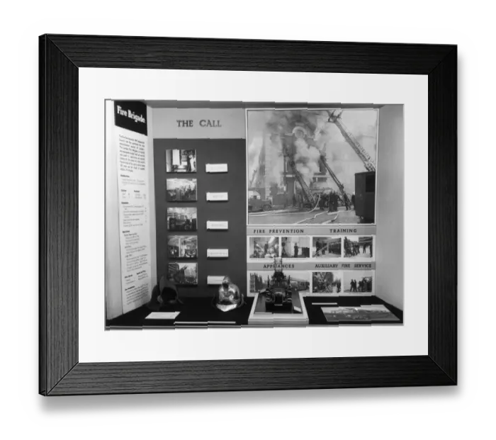 Framed Print : Display of exhibits about the London Fire Brigade Framed Print : Display of exhibits about the London Fire Brigade