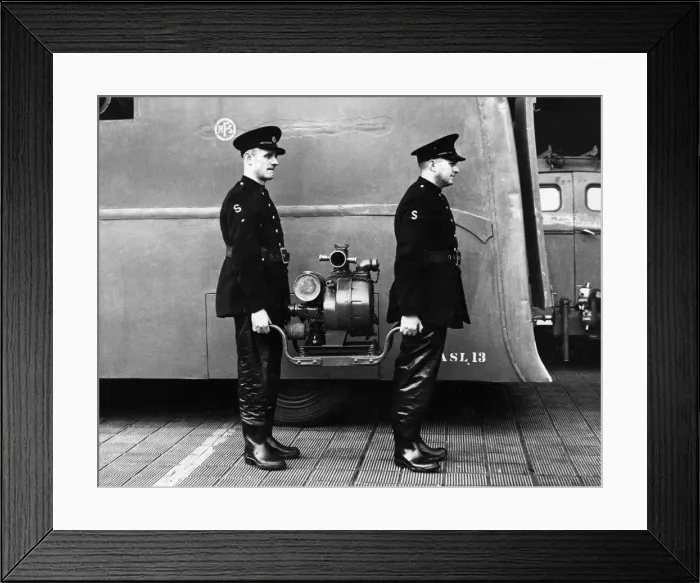Framed Print : Two firefighters with salvage van and light pump, WW2 Framed Print : Two firefighters with salvage van and light pump, WW2