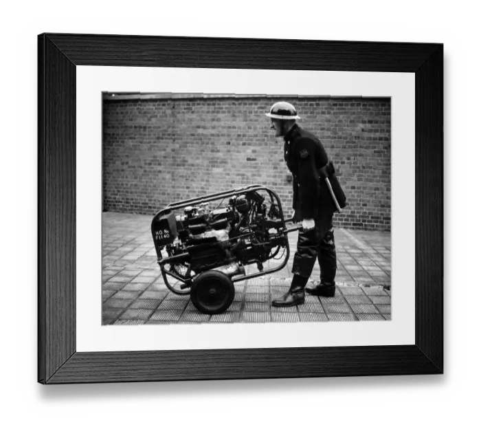 Framed Print : AFS worker with emergency appliance, WW2 Framed Print : AFS worker with emergency appliance, WW2