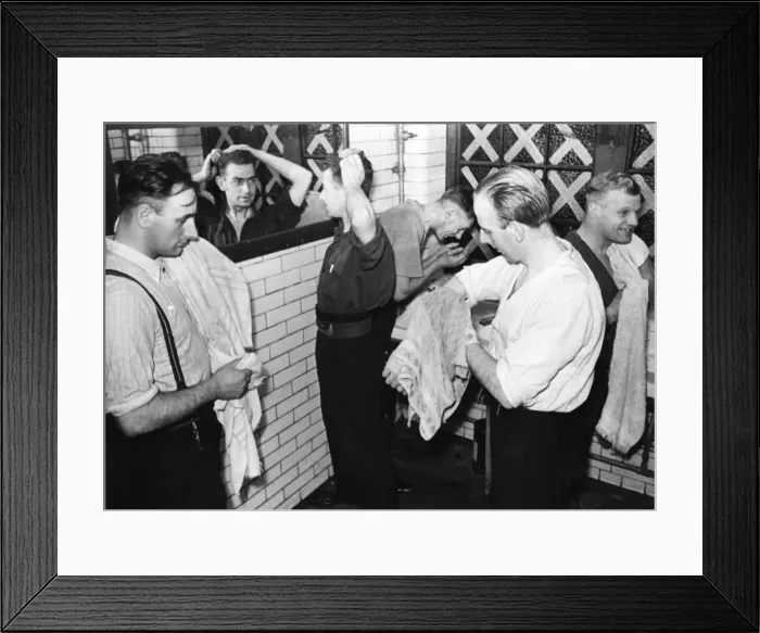 Framed Print : Blitz in London -- AFS firefighters getting cleaned up, WW2 Framed Print : Blitz in London -- AFS firefighters getting cleaned up, WW2