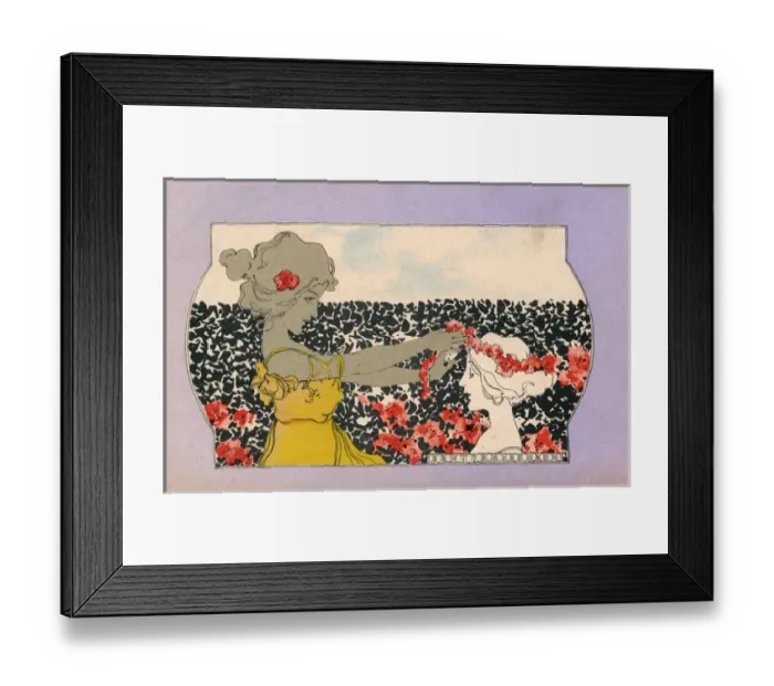 Framed Print : Art Nouveau Girl adorns a marble bust with flowers Framed Print : Art Nouveau Girl adorns a marble bust with flowers