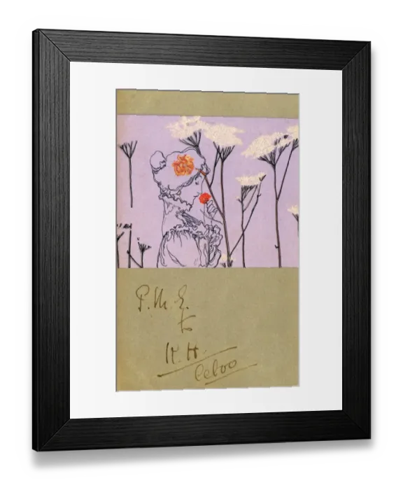 Framed Print : Art Nouveau Girl smelling the scent of a red flower Framed Print : Art Nouveau Girl smelling the scent of a red flower