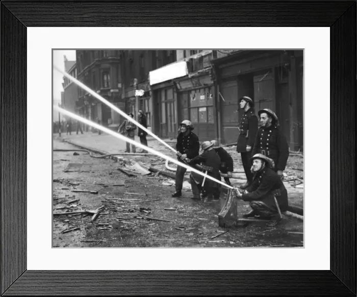 Framed Print : Blitz in London -- AFS firefighters at work, WW2 Framed Print : Blitz in London -- AFS firefighters at work, WW2
