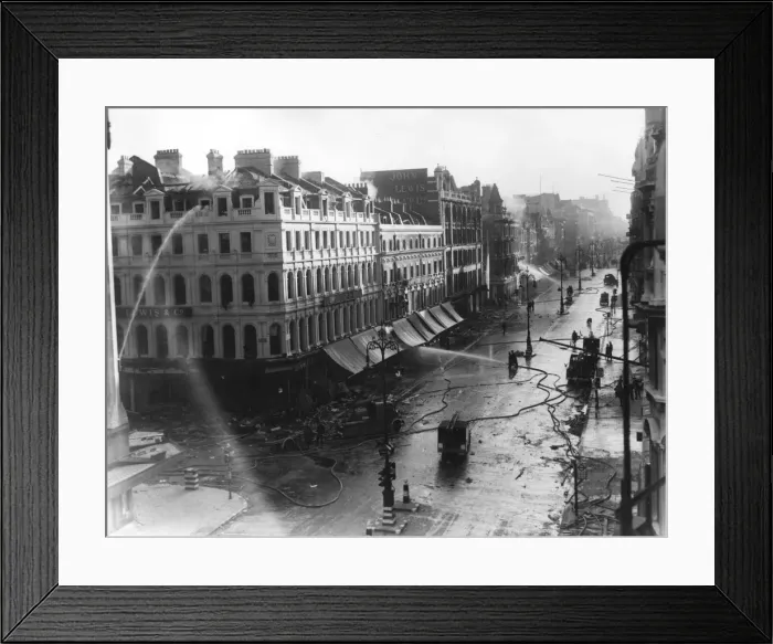 Framed Print : Blitz in London -- John Lewis, Oxford Street, WW2 Framed Print : Blitz in London -- John Lewis, Oxford Street, WW2