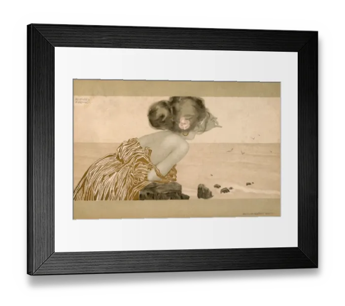 Framed Print : Raphael Kirchner - Art Nouveau Sea Girl with pink rose Framed Print : Raphael Kirchner - Art Nouveau Sea Girl with pink rose