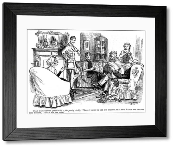 Framed Print : WW1 cartoon - Family Knitting Framed Print : WW1 cartoon - Family Knitting