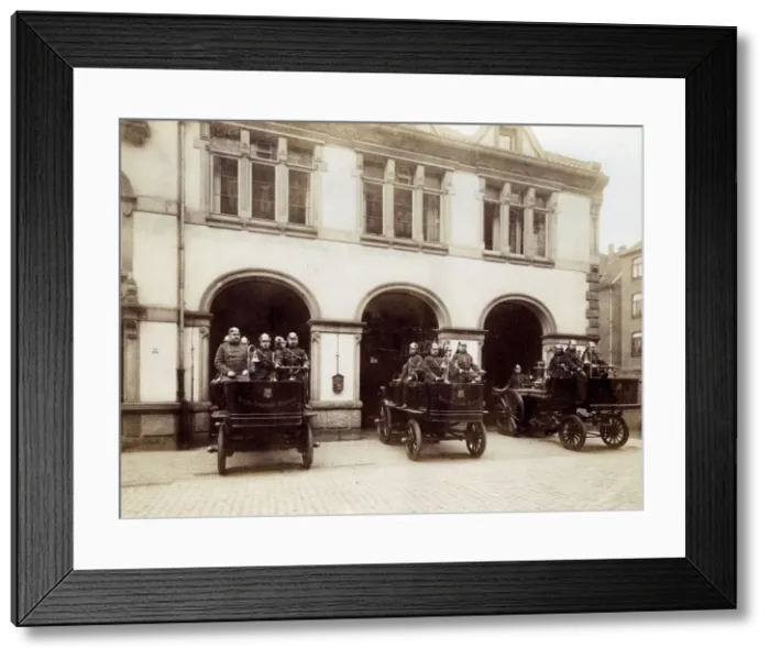 Framed Print : Three fire engines and crews, Hanover, Germany Framed Print : Three fire engines and crews, Hanover, Germany