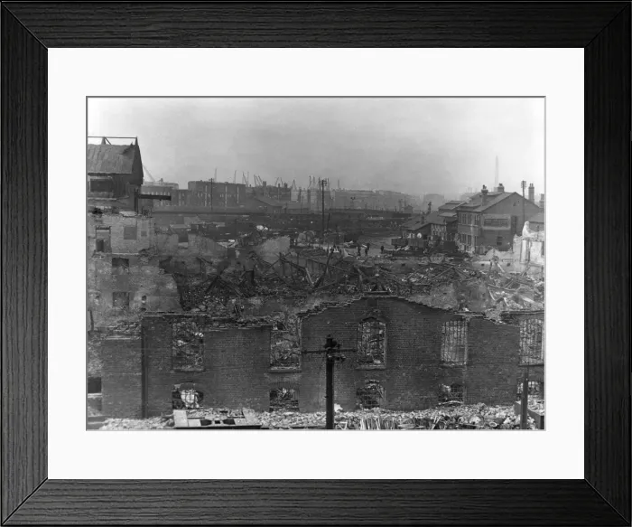 Framed Print : Blitz in London -- GWR yard, Millwall, London Framed Print : Blitz in London -- GWR yard, Millwall, London