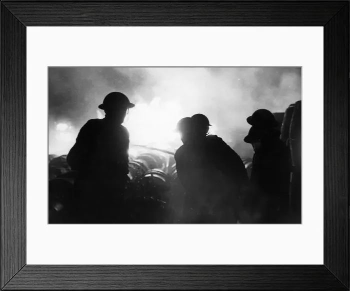 Framed Print : Firefighters in action, Mitcham, Surrey, WW2 Framed Print : Firefighters in action, Mitcham, Surrey, WW2