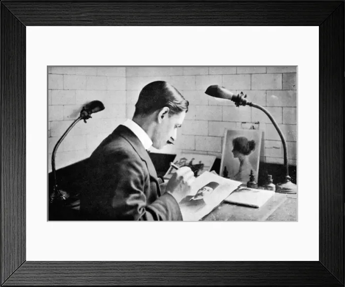 Framed Print : Touching up a photograph for use in a newspaper Framed Print : Touching up a photograph for use in a newspaper