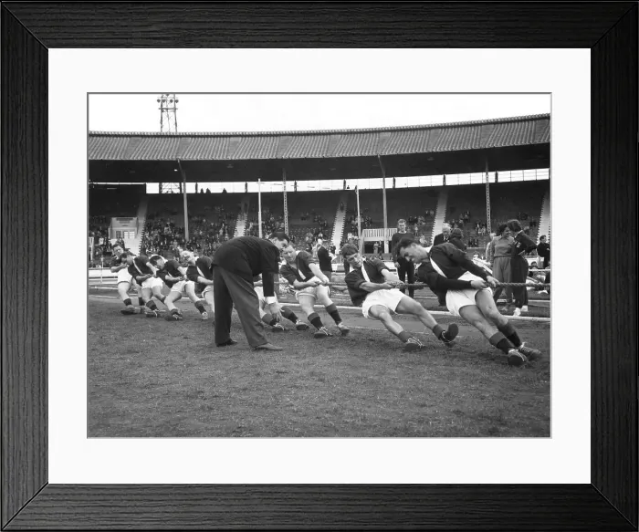 Framed Print : LFB firefighters in tug of war, White City Stadium