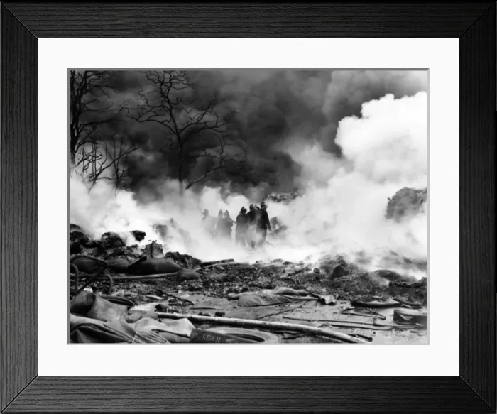 Framed Print : Firefighters in action with hosepipes, Poplar, East London Framed Print : Firefighters in action with hosepipes, Poplar, East London
