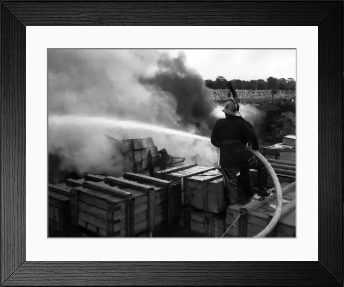Framed Print : Firefighters in action, Mitre Wharf, Scrubs Lane, NW10 Framed Print : Firefighters in action, Mitre Wharf, Scrubs Lane, NW10