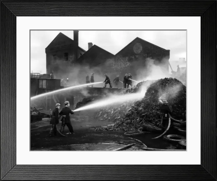 Framed Print : Firefighters in action, Mitre Wharf, Scrubs Lane, NW10 Framed Print : Firefighters in action, Mitre Wharf, Scrubs Lane, NW10